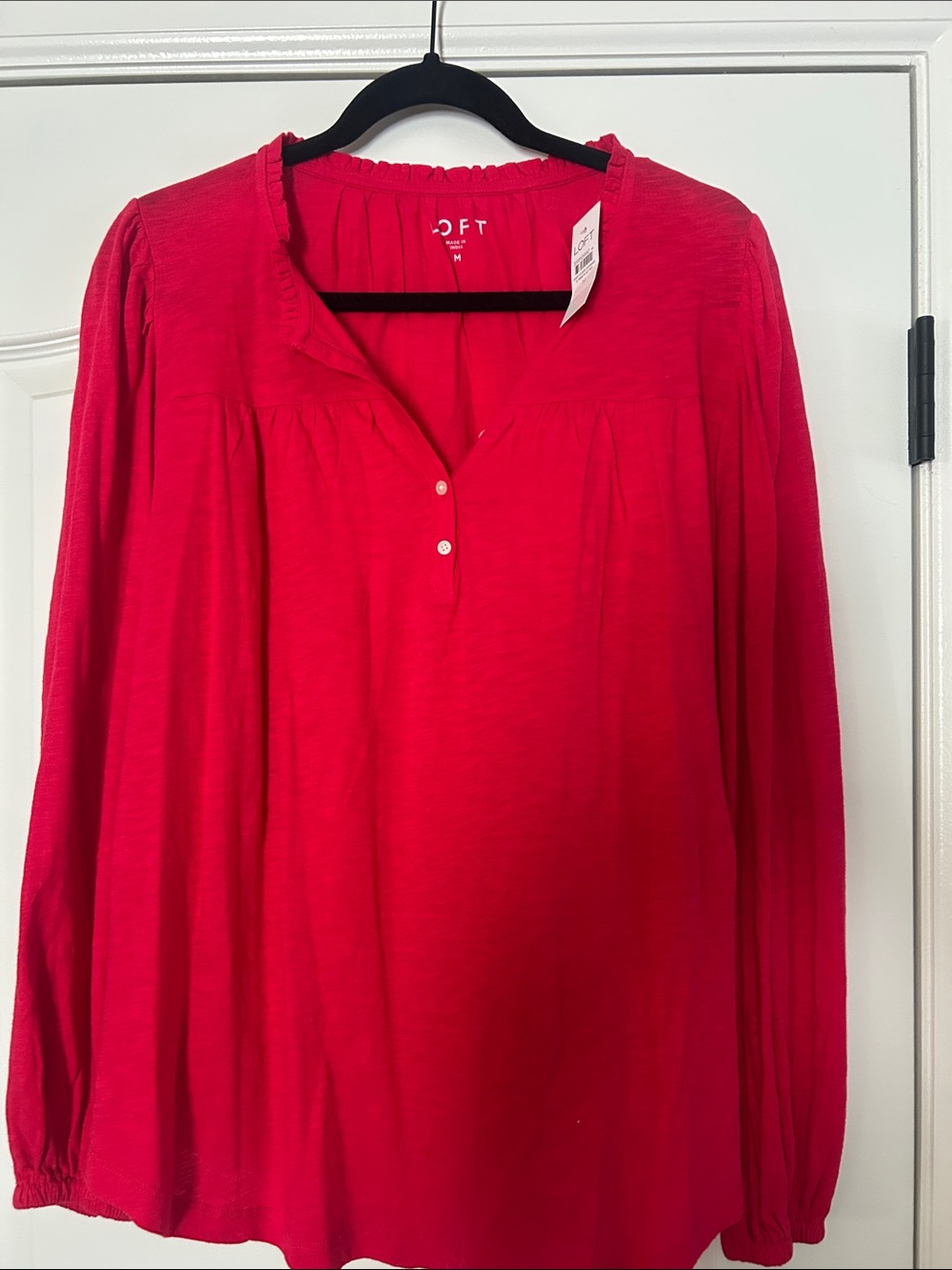 LOFT Bright Red Long-Sleeve Henley Tunic